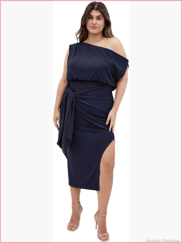 Off-Shoulder Sequin Wrap Midi Dress Plus Size Sequined Party Dress
